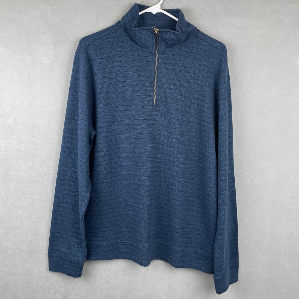 Dockers Mens Quarter Zip Pullover Sweater Blue Heather Textured Knit‎ Dadcore S